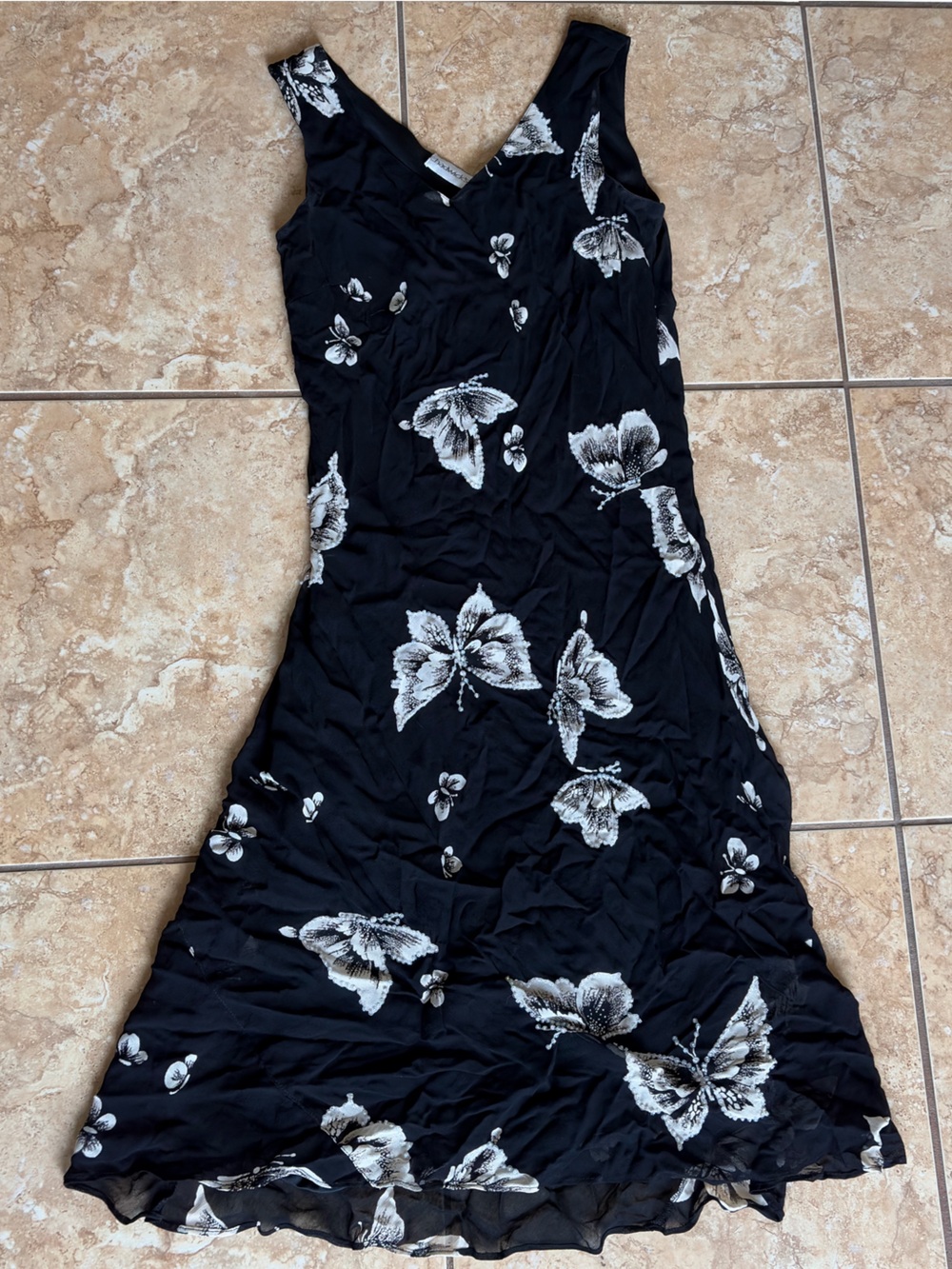 1990’s Vintage Chadwicks Black Dress with White Floral and pearl Accent